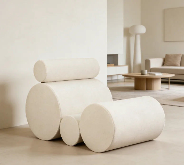 Modern Minimalist Single Leisure Sofa Chair in Rice White