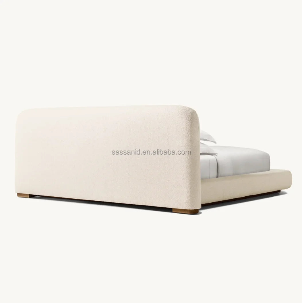 Platform Bed – Extended Panel Design – Performance Bouclé – Lola – Mid-Century American Style