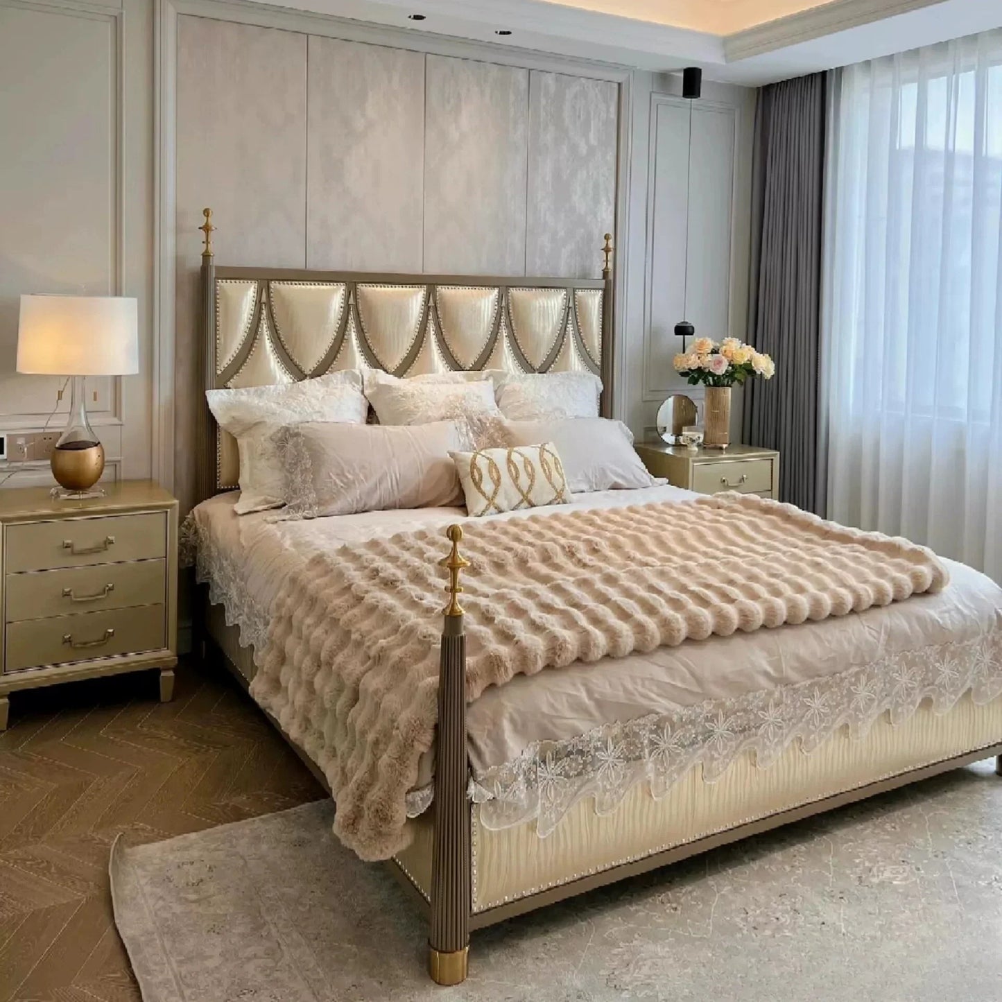 American Retro Solid Wood Bed – Upholstered Birch Platform Statement Piece | 26-72