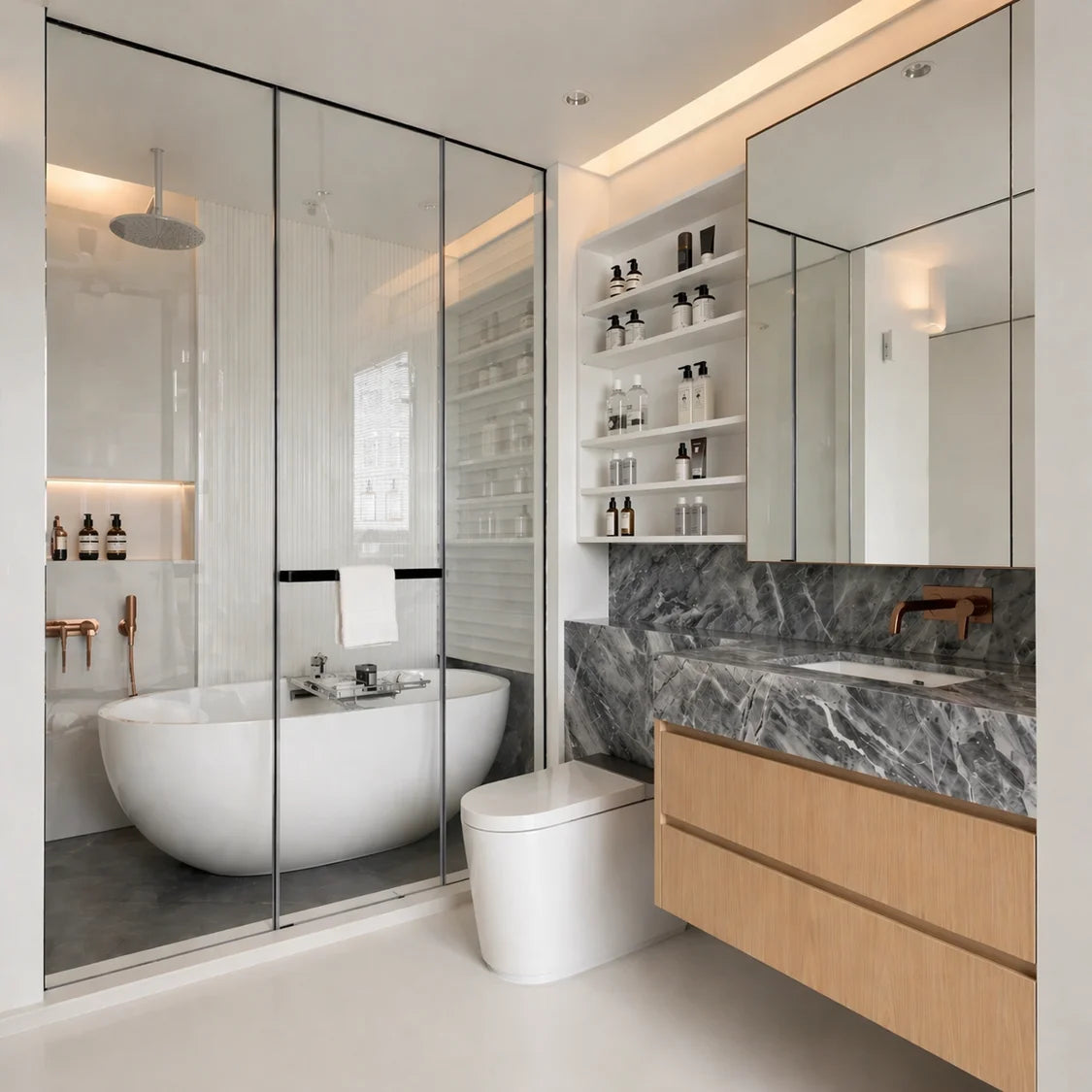 Modern Wall Mount Bathroom Vanity Cabinet with LED Mirror 80cm