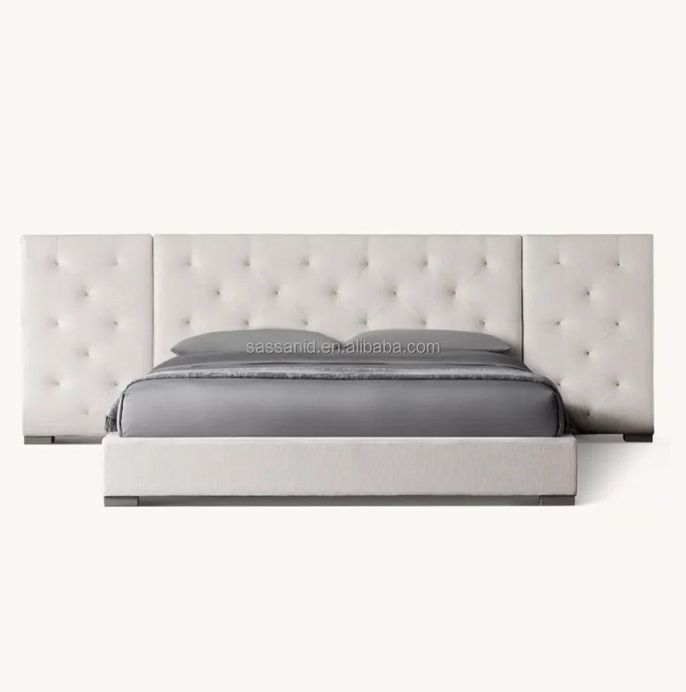 Modena Fabric Extended Panel Bed – European Design Upholstered Sculptural Statement Piece