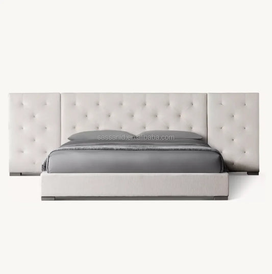 Modena Fabric Extended Panel Bed – European Design Upholstered Sculptural Statement Piece