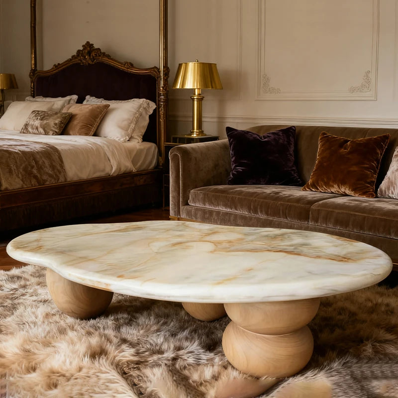 Modern Minimalist Marble Coffee Table Solid Wood Legs Luxury Italian Style