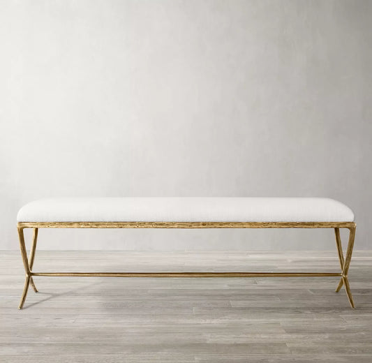 Hand-Forged Metal X-Base Bench – Luxury Brass Statement Piece