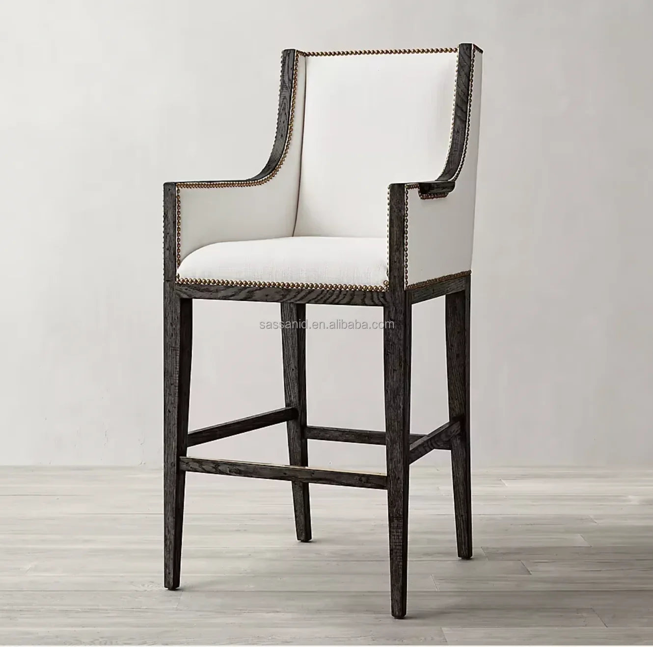Mid-Century Modernist Bar & Counter Stool – Solid Oak & Upholstered Piece