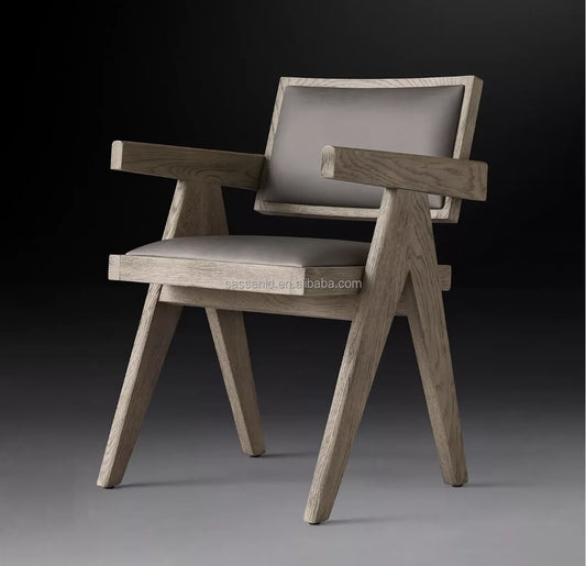 Dining Chair – Midcentury Minimalist Solid Oak and Leather Statement Piece
