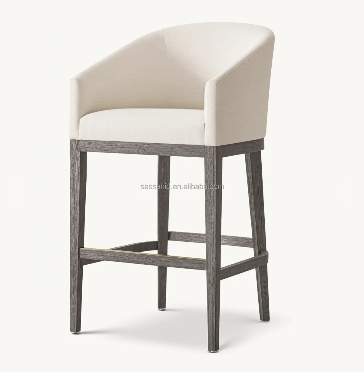 Morgan Barrelback Slope Arm Bar Stool – Oak Frame Fabric Seat Contemporary Designer Furniture