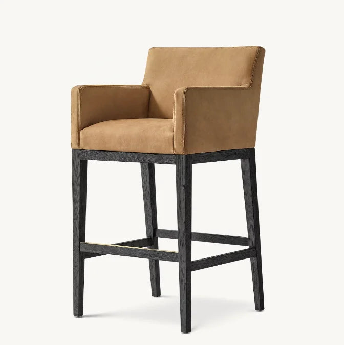 Morgen Track Arm Bar Stool – Contemporary Leather Oak Designer Furniture