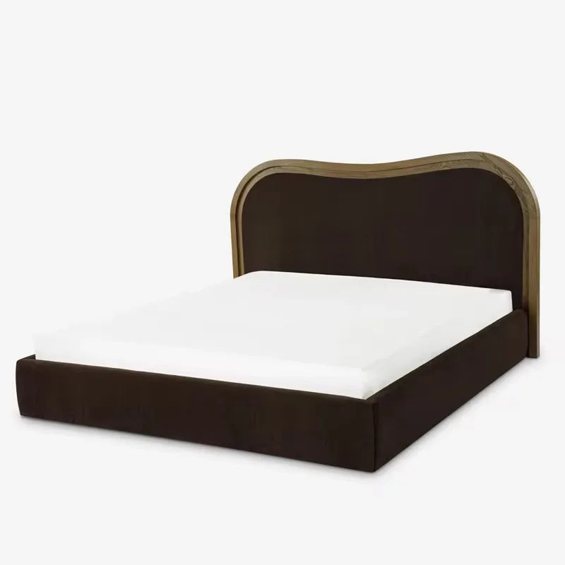 Platform Bed – Velvet Padded Headboard in Solid Birch – Modern French Style