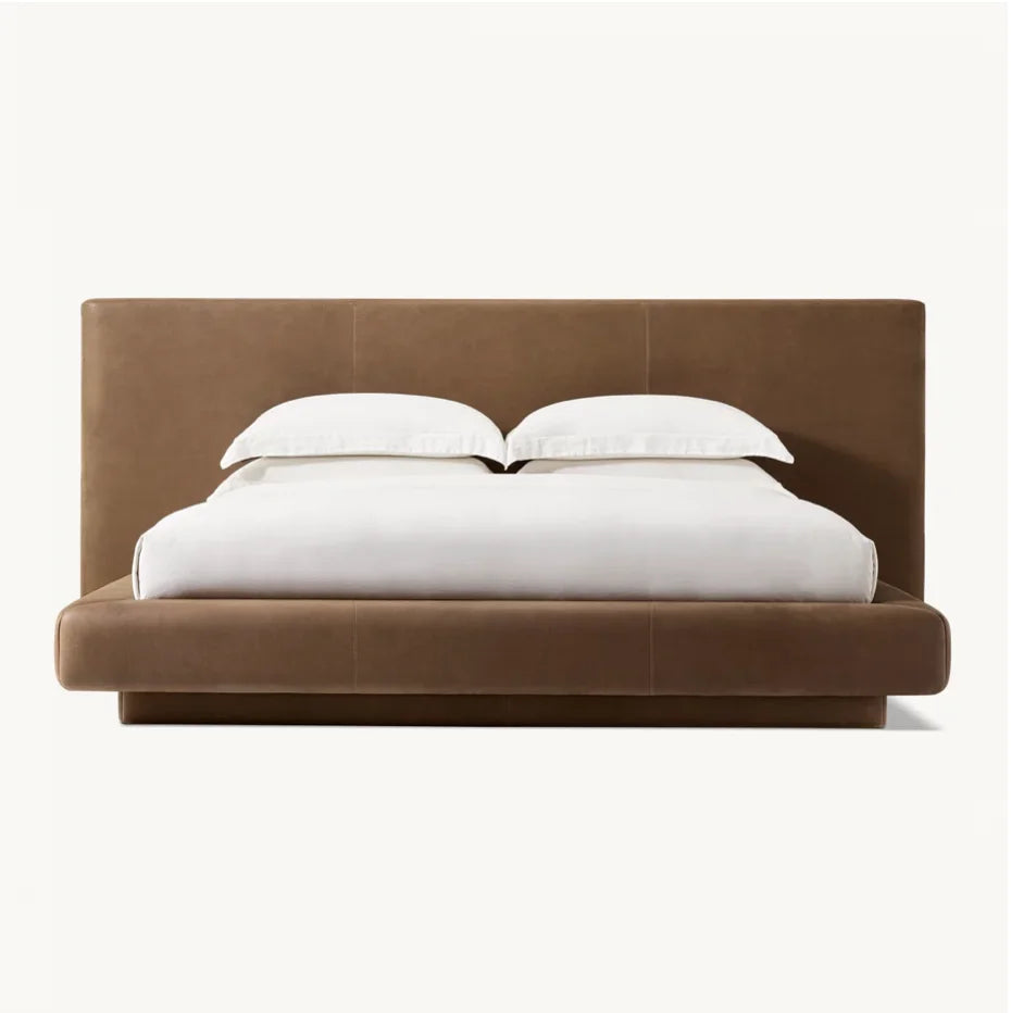 Dalia Upholstered Platform Bed – Extended Panel Headboard Oak | 1601157134091