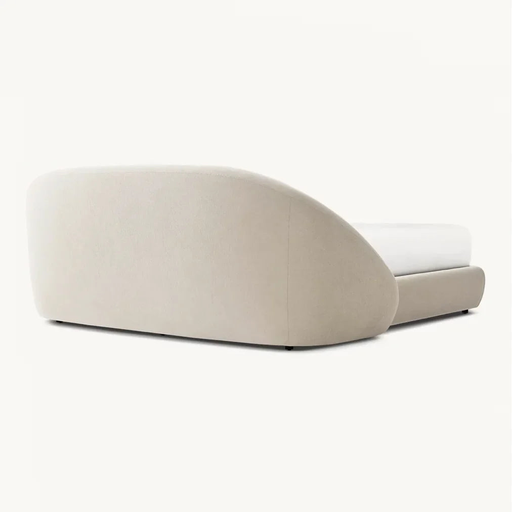 Upholstered Shelter Bed with Waterfall Arms – Contemporary European Fabric Platform Bed