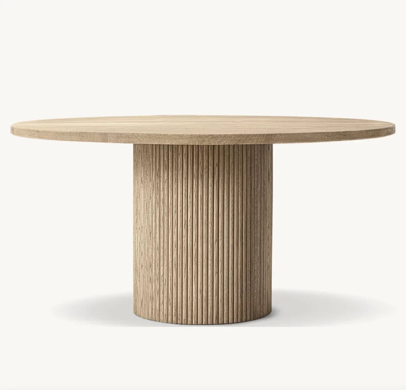 Mulholland Round Dining Table – Sculptural Minimalist Wire-Brushed American Oak Statement Piece