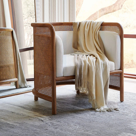 Cane Back Accent Chair – Natural Oak Frame with Performance Fabric