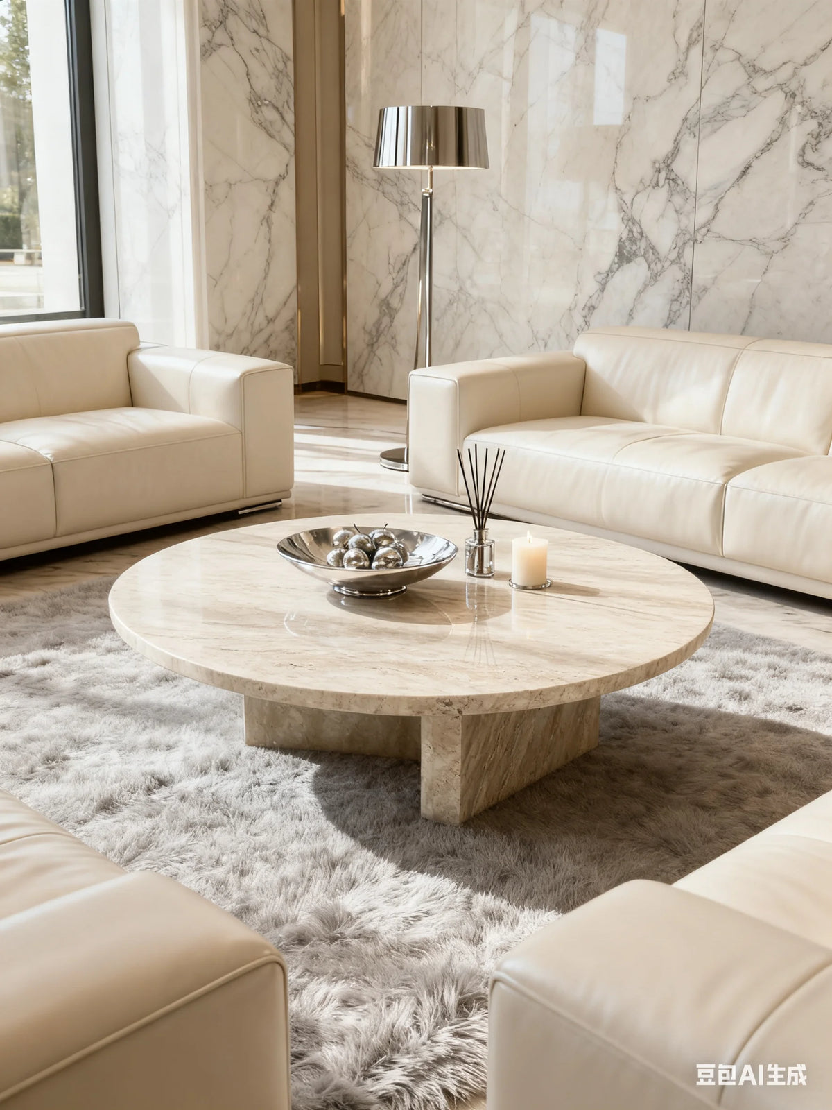 Luxury Round Natural Marble Coffee Table Modern Italian Style for Villa