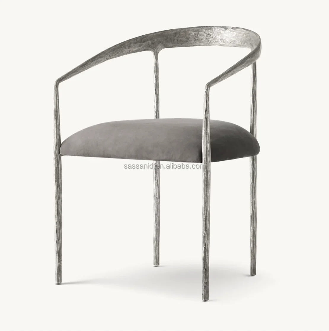 Hand Forged Metal Dining Chair – Curved Leather Luxury Statement Piece