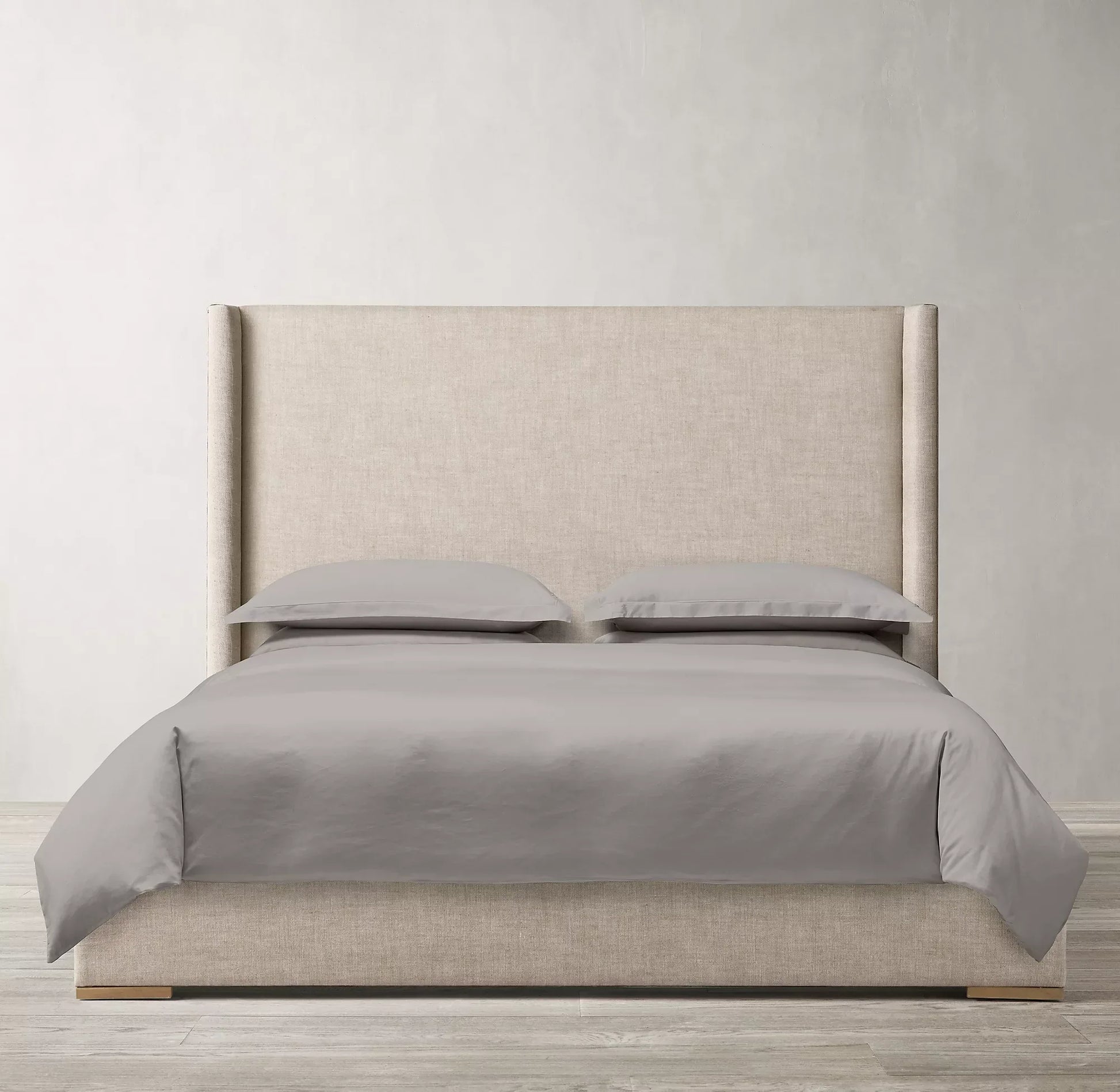 Upholstered Shelter Bed – Wingback Design in Oak Finish – Italian Designer Statement Piece