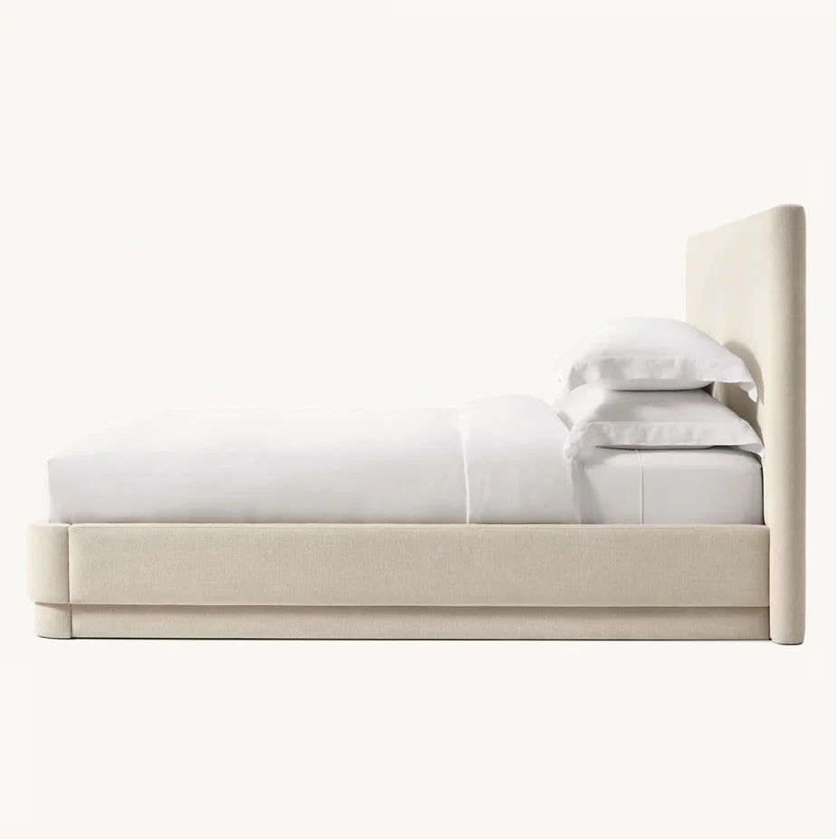 Dalia Upholstered Panel Bed – American White Oak Mid-Century Modern Statement Piece