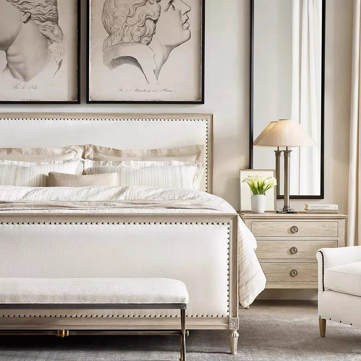 Solid Wood Bed – Upholstered Ash and Pine European Midcentury Design Piece