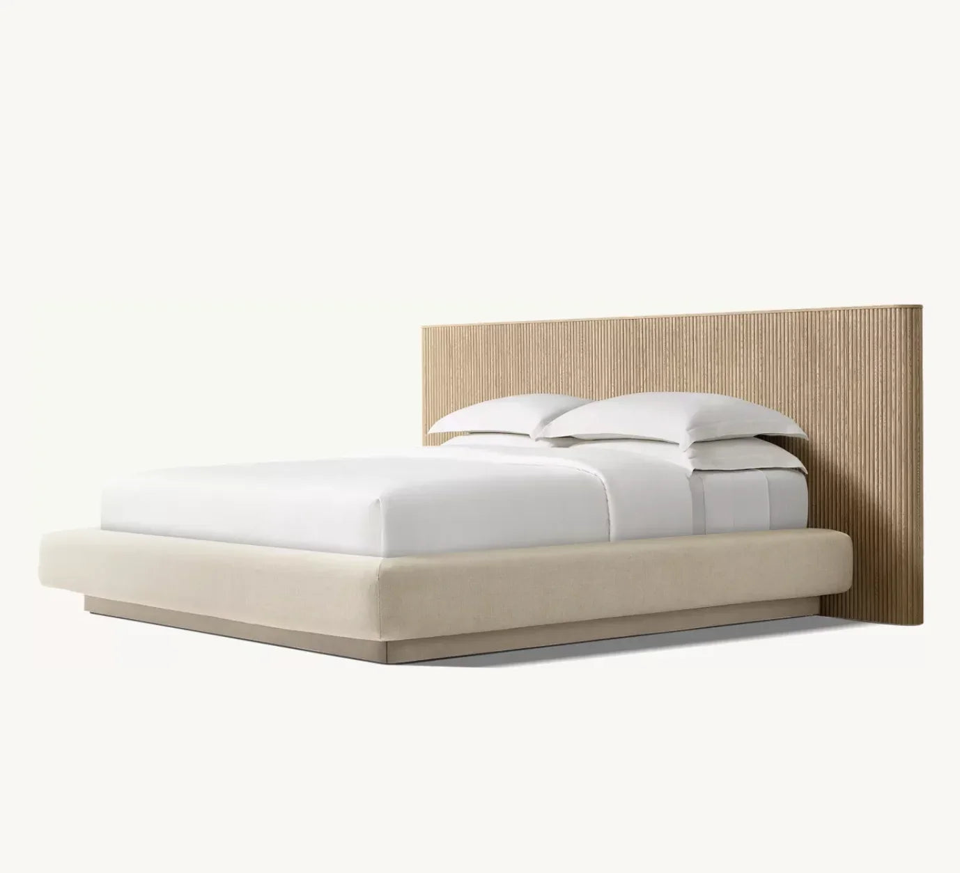Extended Panel Bed – Sculptural Upholstered Headboard in Oak Frame