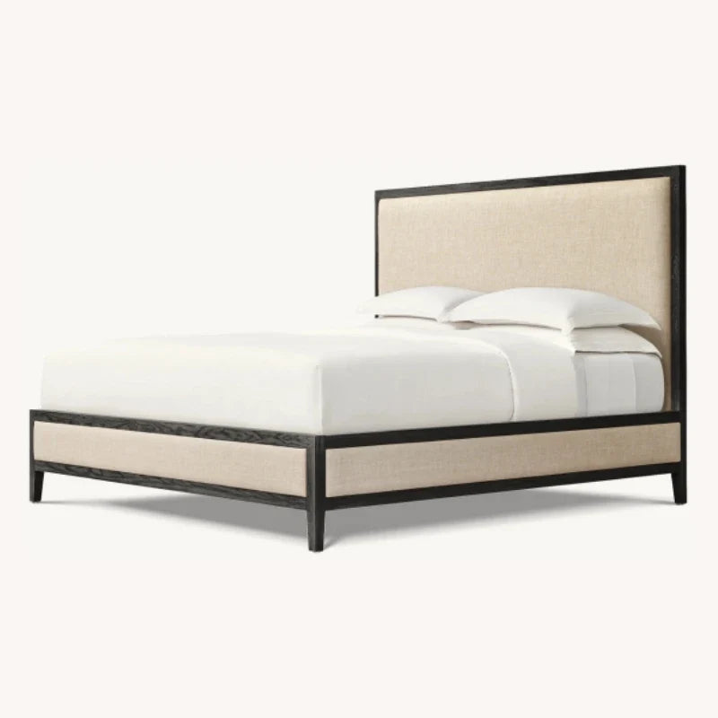 American Retro Fabric Panel Bed – Solid Wood Contemporary Statement Piece