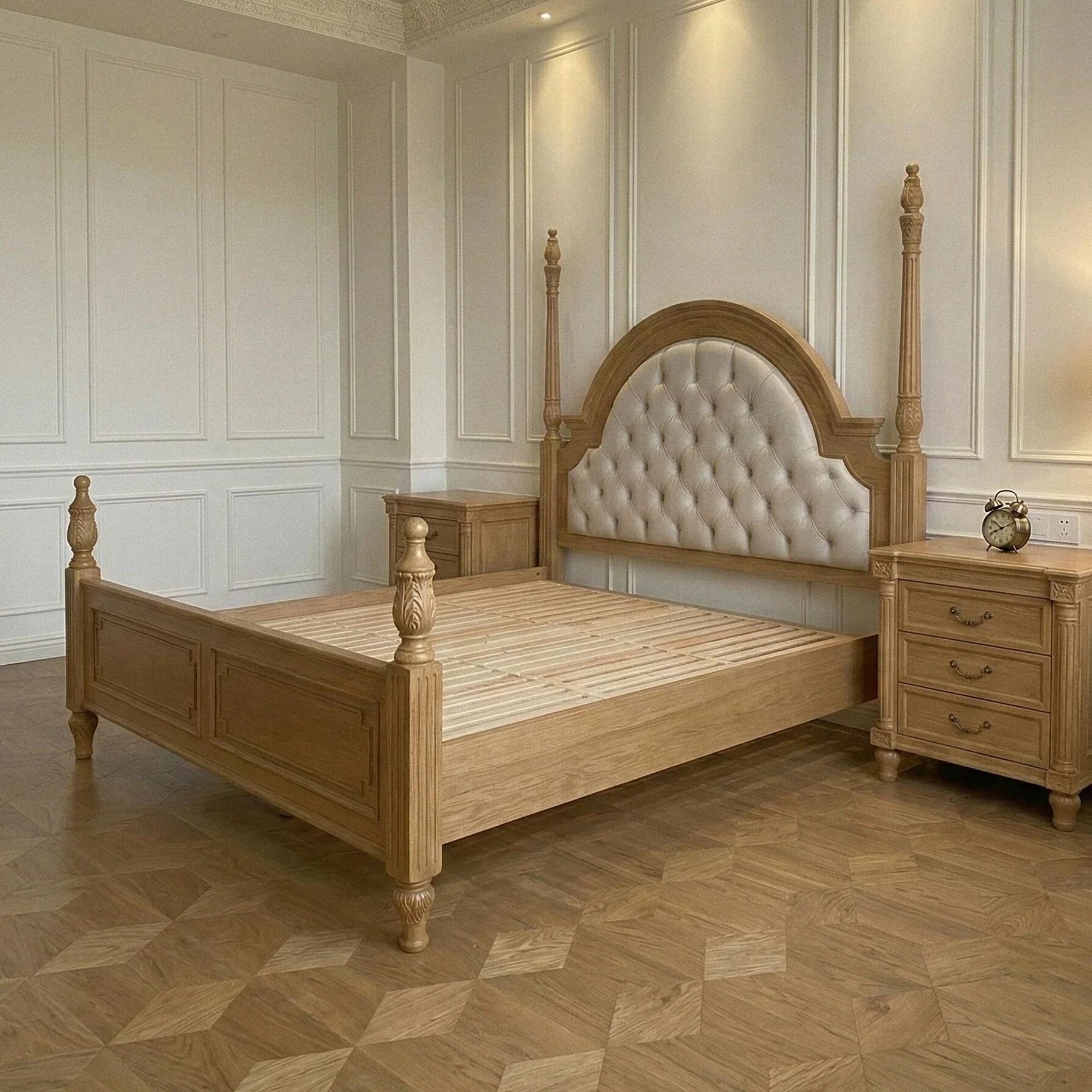 Four-Poster Bed – French Retro Solid Birch Antique Statement Piece | 26-26