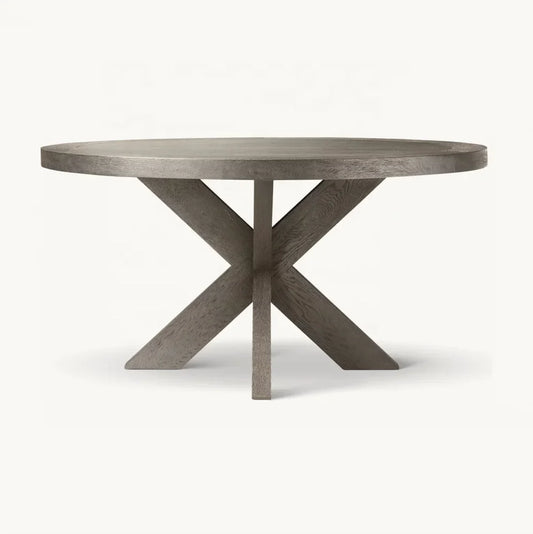 French X-Base Round Dining Table 48-72" – Oak Timber Statement Piece