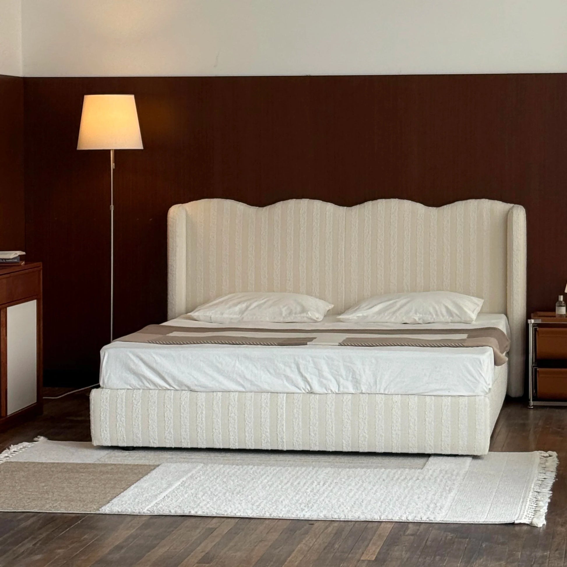 French Antique Upholstered Bed – Linen Fabric Statement Piece 5550