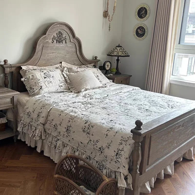 Four-Poster Bed – French Retro Natural Birch Wood Statement Piece | 259