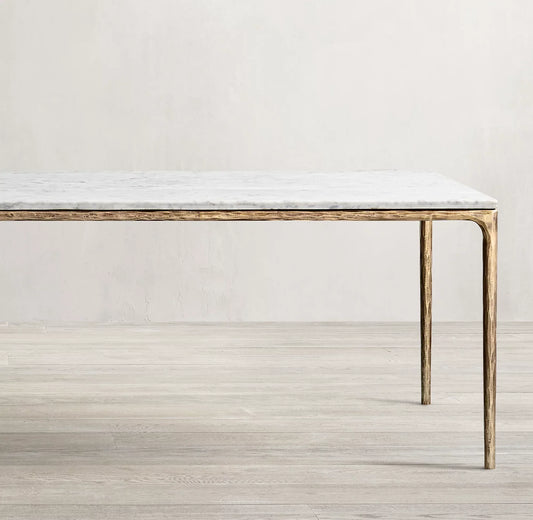 Dining Table with Forged Metal Base – Brass and Marble Statement Piece