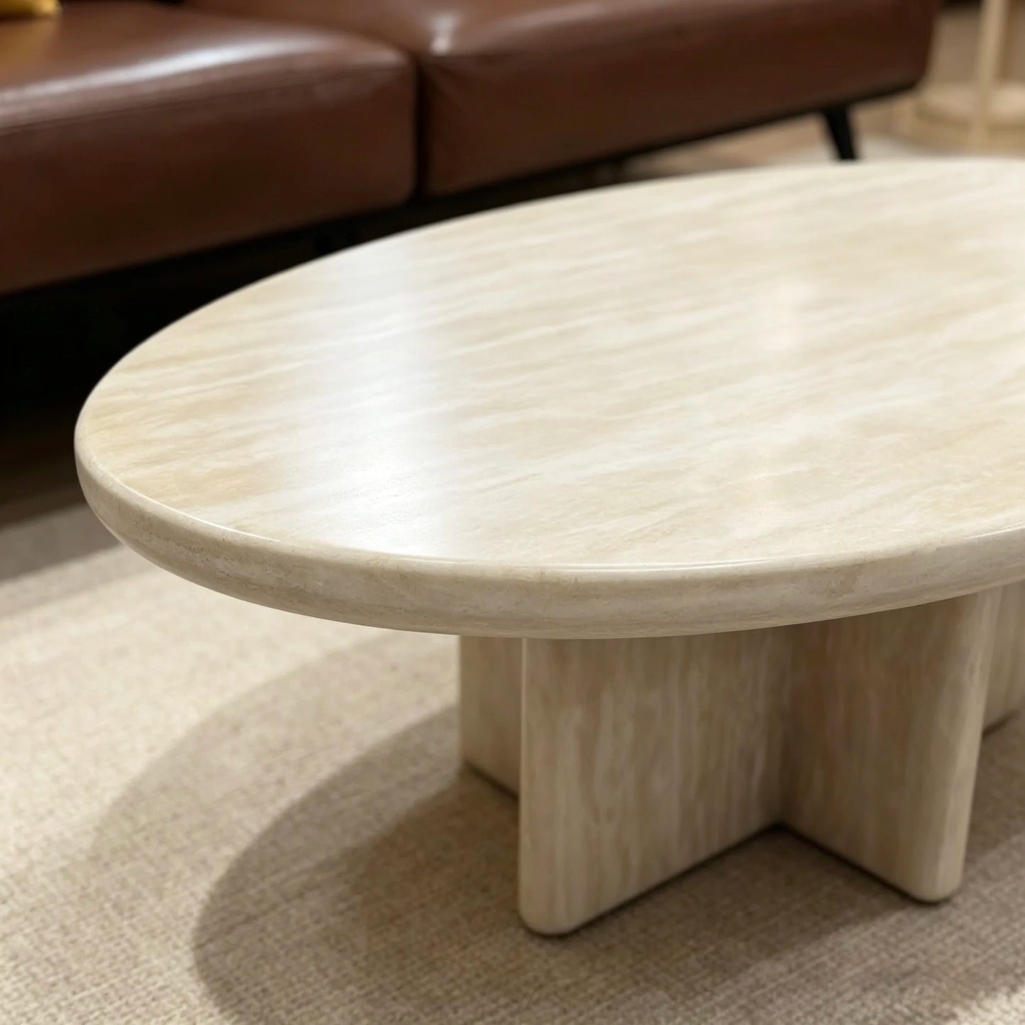 Luxury Oval Natural Travertine Coffee Table Modern Italian Style for Villa
