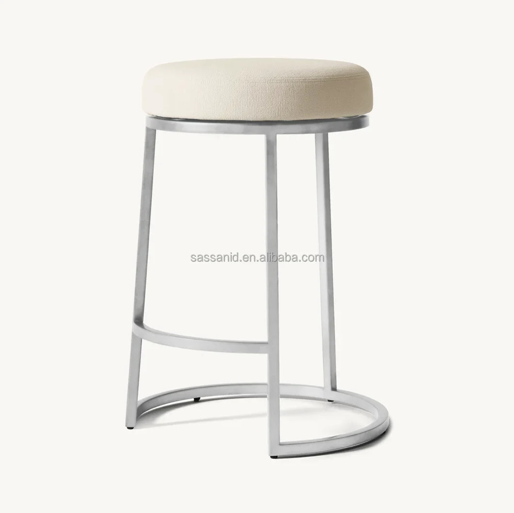 Backless Swivel Bar Stool – Emery Contemporary Fabric Upholstered Statement Piece