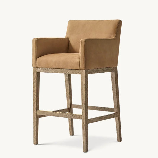 Morgen Track Arm Bar Stool – Contemporary Leather Oak Designer Furniture