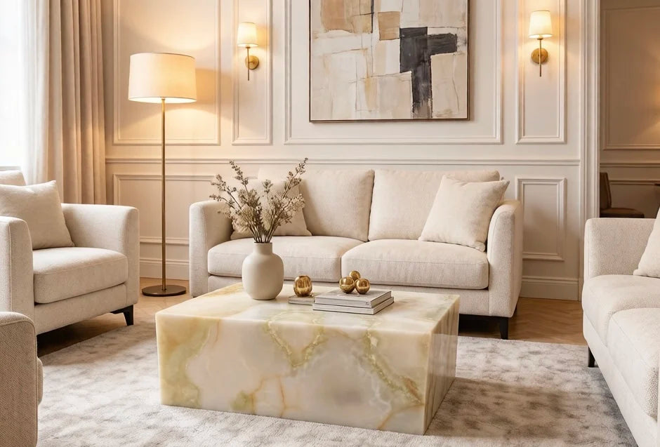 Luxury Rectangular Green Jade Marble Coffee Table Modern Italian Style for Villa