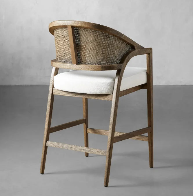 Danish Design Bar Stool – Cane Back Solid Oak Statement Piece | 1601258250674