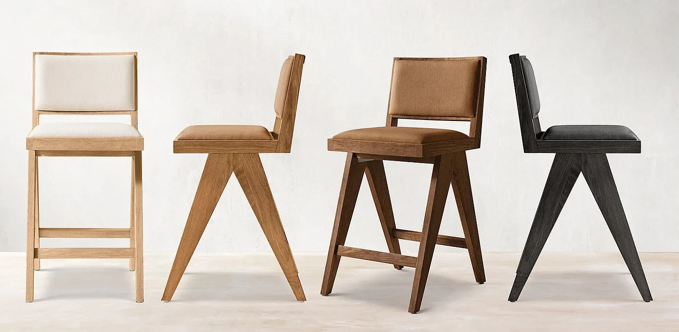 Chandigarh Style Bar Stool – Mid-Century Modern Solid Oak Statement Piece