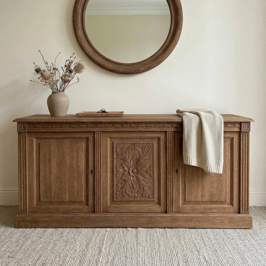 Sideboard Storage Cabinet – 71-Inch 14-Drawer Solid Birch Wood French Vintage Piece