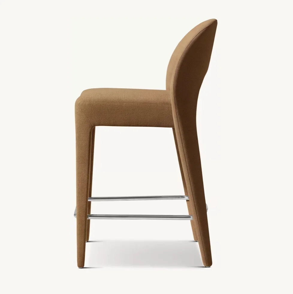 Belgian Design Sculptural Bar Stool – Burnt Caramel Performance Fabric Statement Piece