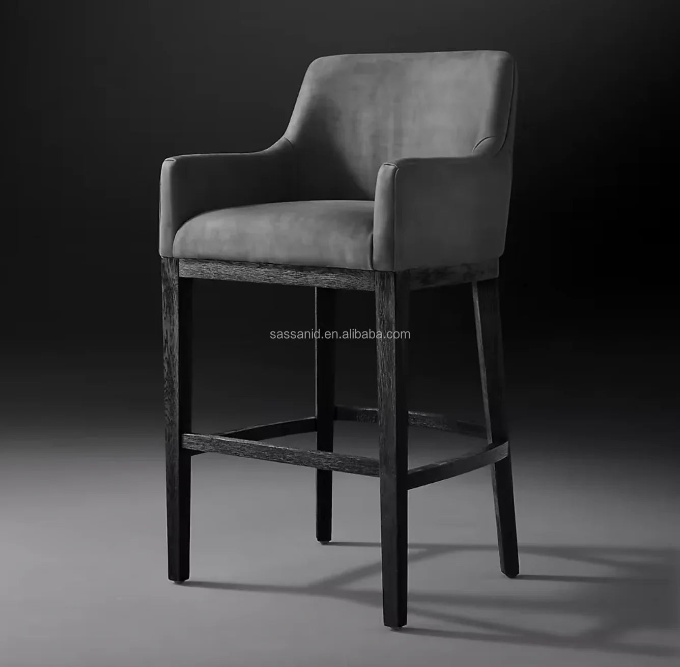 Bar Stool with Curved-Back Track Arm – Leather and Oak Morgan Mid-Century Modern Design