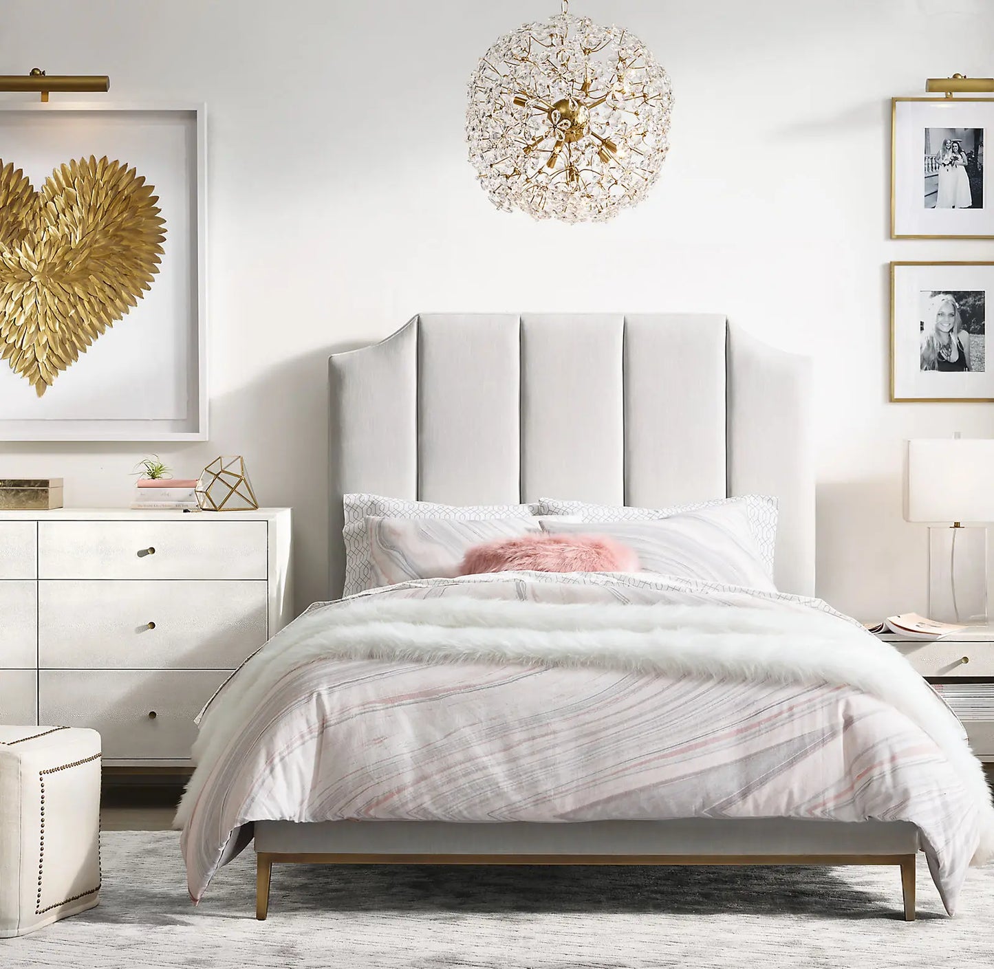 Upholstered Platform Bed – Tufted Headboard in Performance Fabric – Sabine Modern Design
