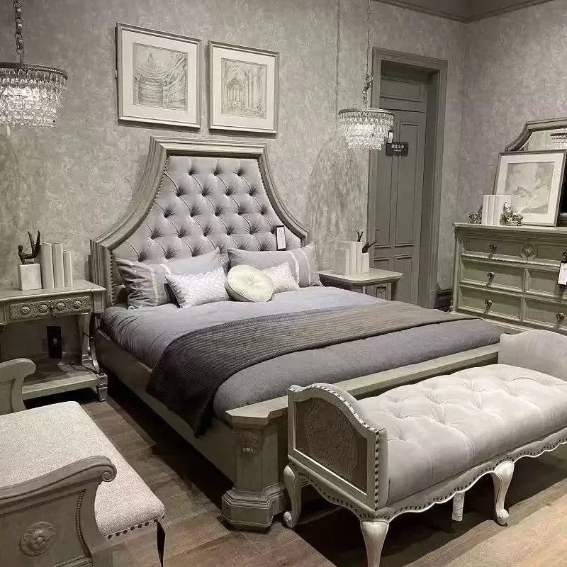 Upholstered Bed with Fabric Backrest – Solid Wood Building Revival Design | 26-149