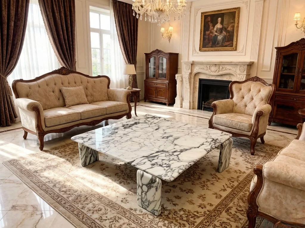 Luxury Square Natural Marble Coffee Table Modern Italian Style for Villa