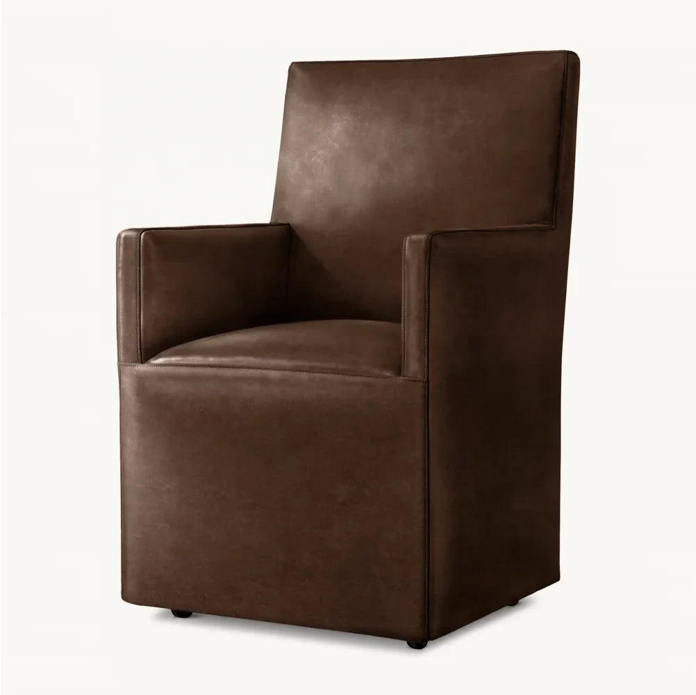 Ellison Dining Armchair – High-Back Leather Track Arm Statement Piece