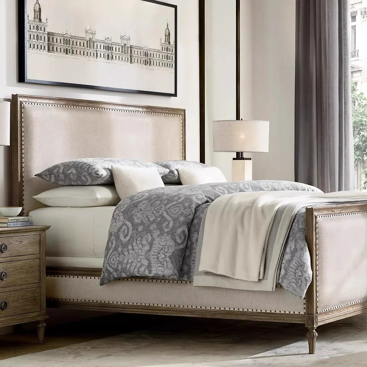 Solid Wood Bed – Upholstered Ash and Pine European Midcentury Design Piece