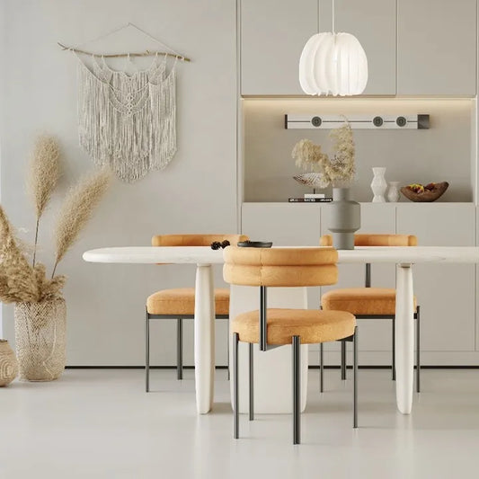 Modern Minimalist Metal Dining Chair with Fabric Upholstery