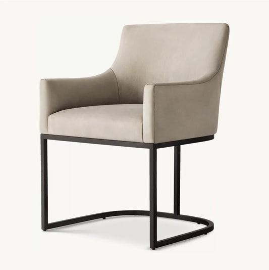 Emery Curved-Back Dining Armchair – Solid Oak and Leather Statement Piece