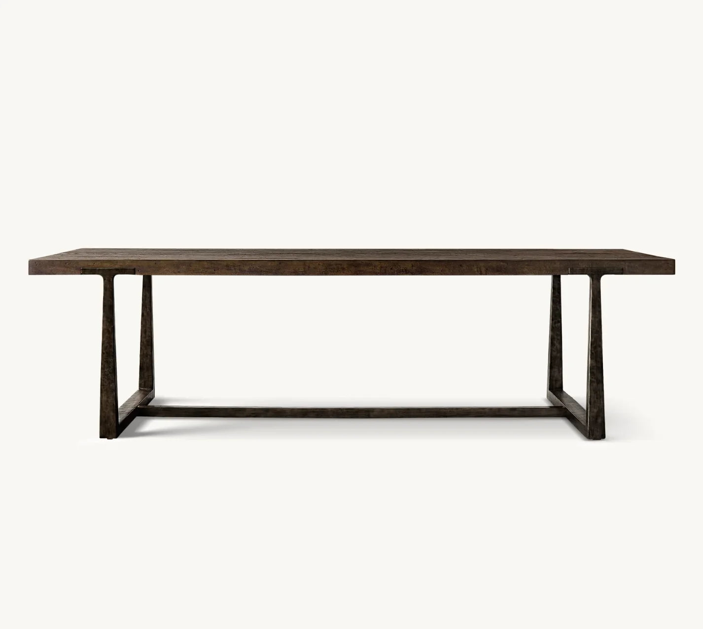 Industrial Extension Dining Table – T-Brace Hand-Cast Metal & Waxed Oak Statement Piece