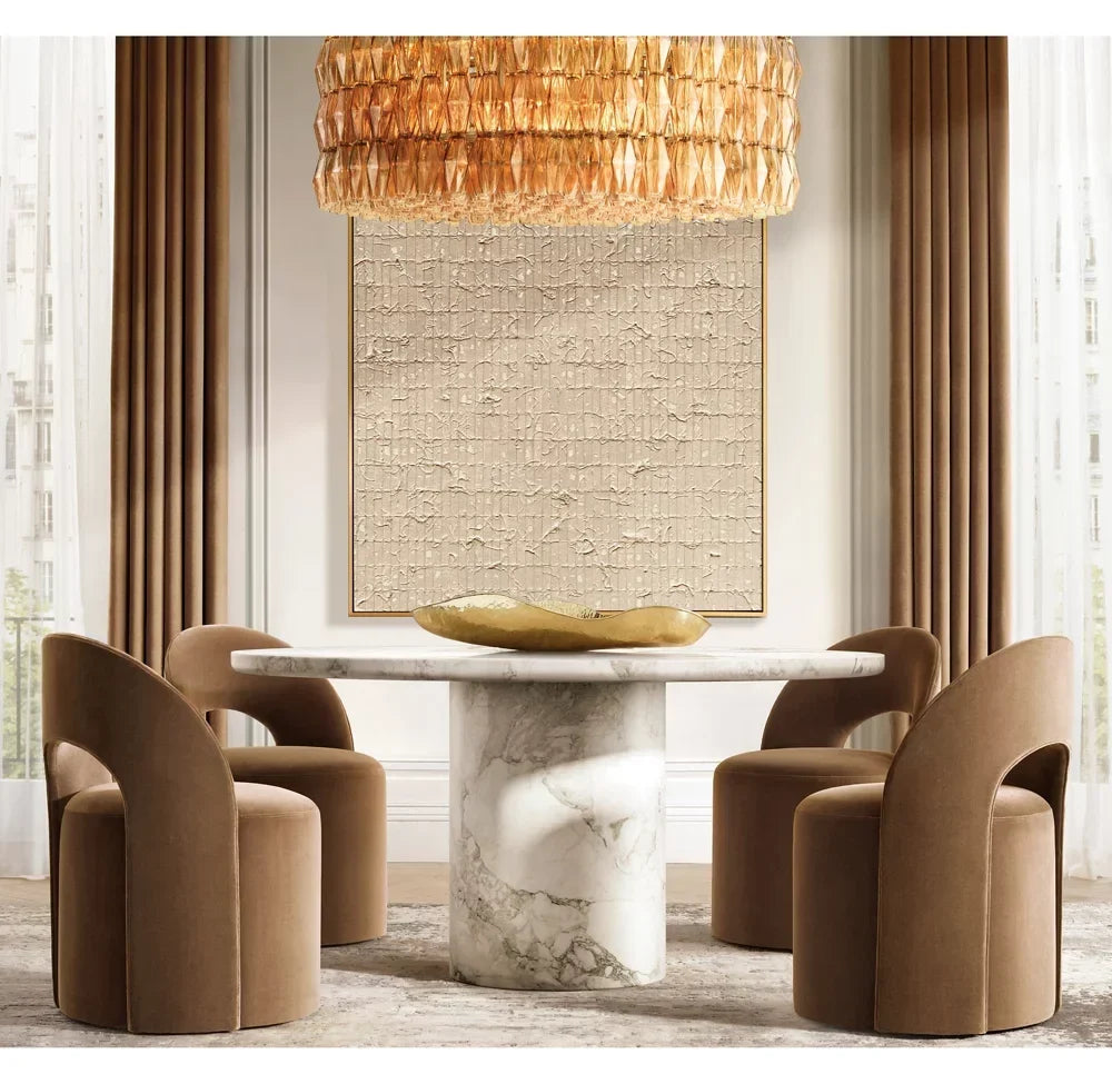 Round Dining Table Mid-century Design – Italian Arabescato Marble Statement Piece