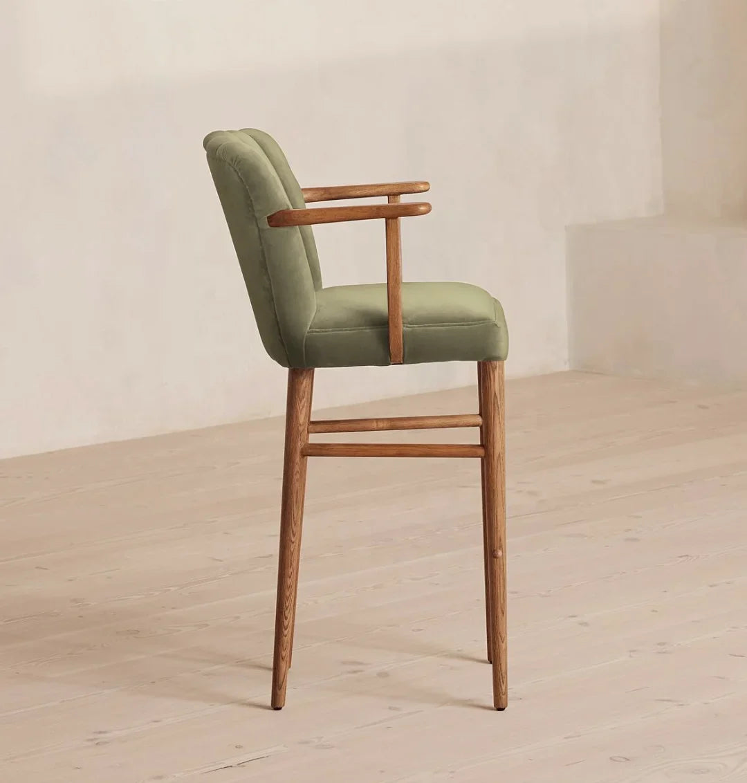Vintage Glamour Barstool – Solid Oak Frame with Performance Fabric Statement Piece