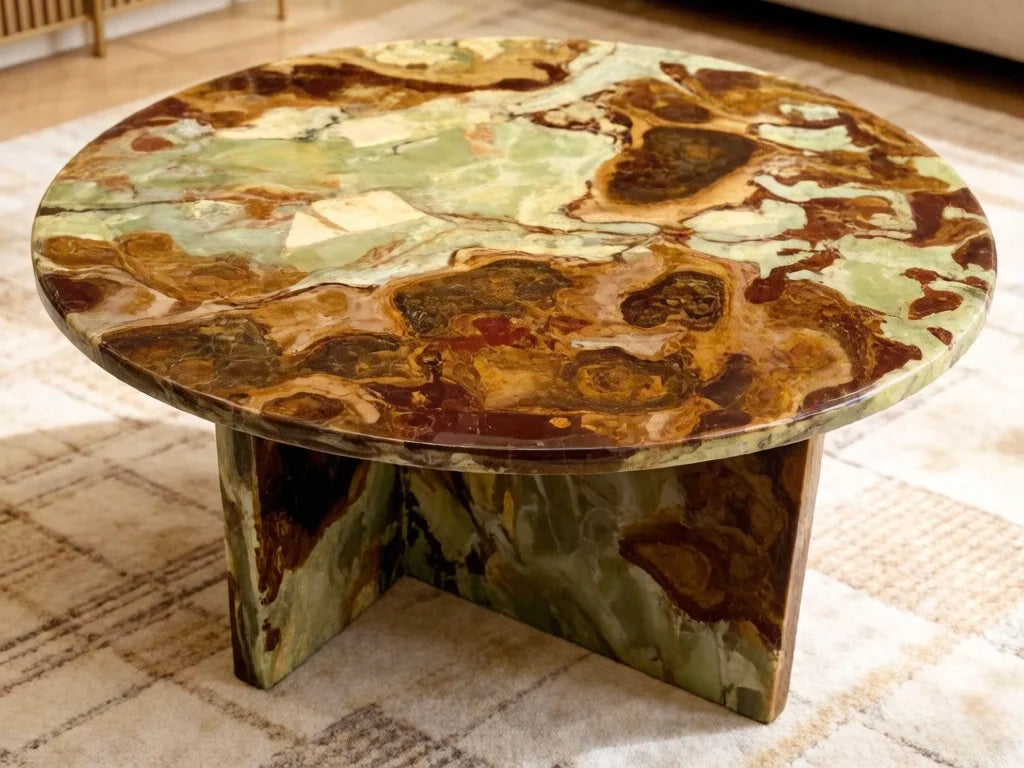 Modern Minimalist Green Jade Marble Round Coffee Table