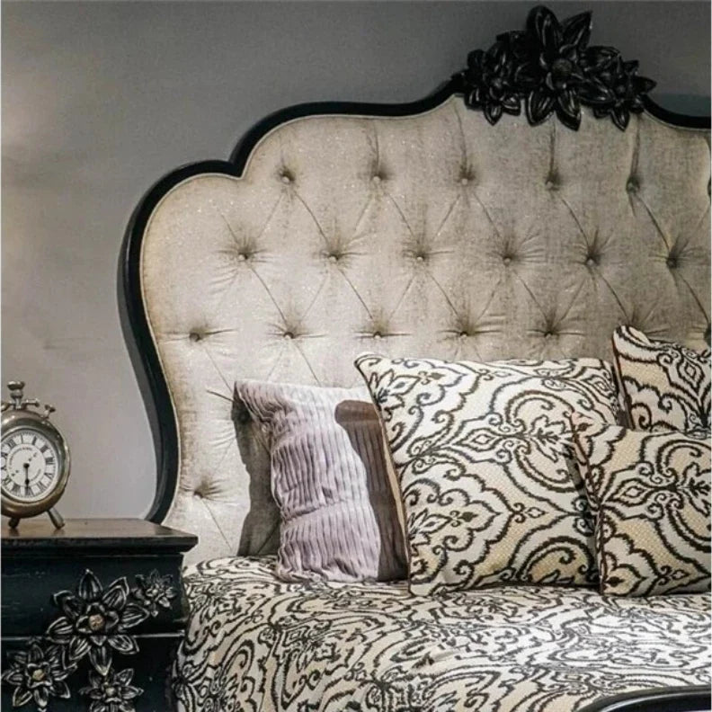 French Retro Solid Wood Double Bed – Antique Buckle Design